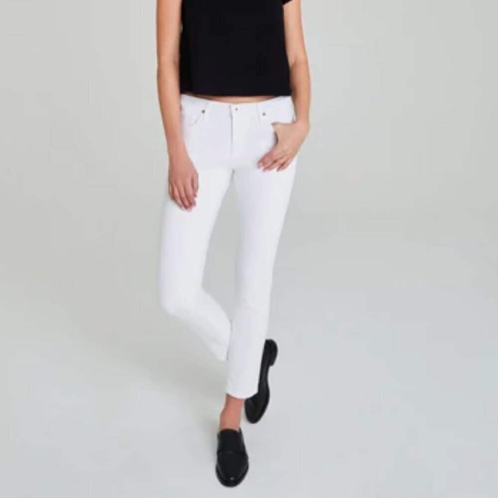 AG Adriano Goldschmied Prima Cigarette Leg Denim Jeans White Dover Stretch Denim